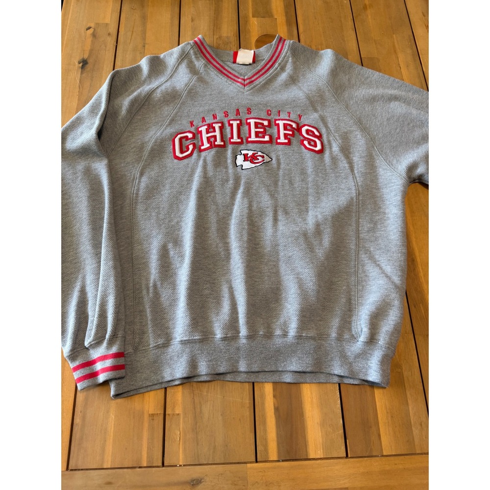 Vintage NFL Kansas City Chiefs Sweatshirt Mens Medium Gray V-Neck Pullover